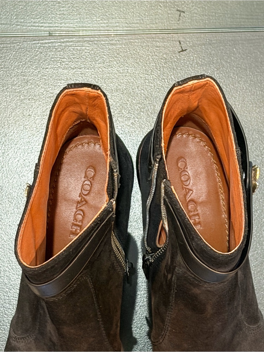 🔥 Coach MOTO open toe booties in black suede with decorative straps - Picture 10 of 13